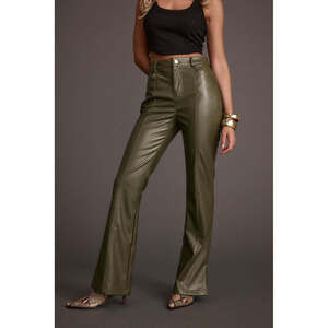 12th Tribe Ryland Olive Vegan Leather Flare Pants Size S